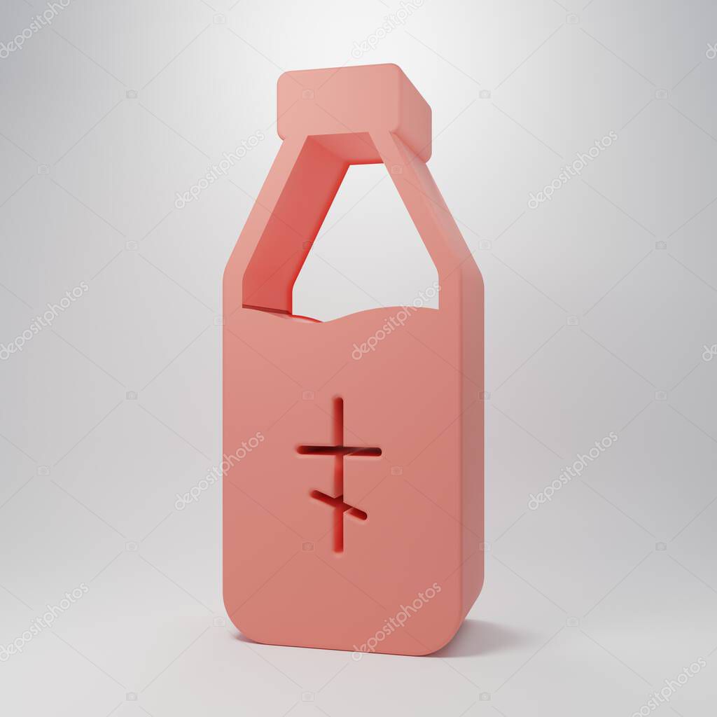 Pink Holy water bottle icon isolated on pink background. Glass flask with magic liquid. Minimalism concept. 3D render illustration.