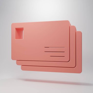 Pembe zarf simgesi pembe arkaplanda izole edilmiş. E- posta mektup sembolü. Minimalizm kavramı. 3 Boyutlu resimleme.