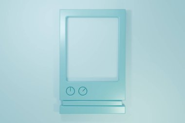 Mavi Ses yardımcı simgesi mavi arkaplanda izole edildi. Ses kontrol arayüzü akıllı hoparlör. Minimalizm kavramı. 3 Boyutlu resimleme.