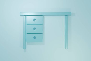 Mavi Ofis masa simgesi mavi arkaplanda izole edildi. Minimalizm kavramı. 3 Boyutlu resimleme.