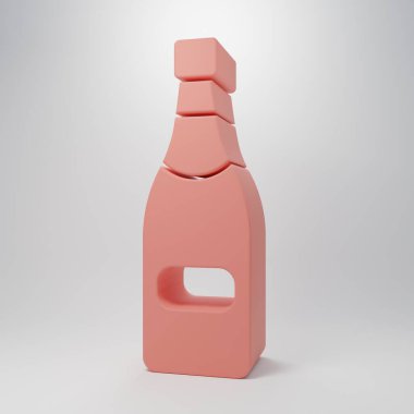 Pembe şampanya şişesi ikonu pembe arka planda izole edilmiş. Minimalizm kavramı. 3 Boyutlu resimleme.