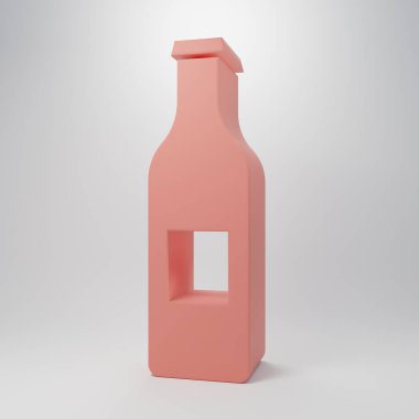 Pembe bira şişesi ikonu pembe arka planda izole edilmiş. Minimalizm kavramı. 3 Boyutlu resimleme.