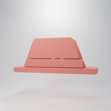 Pembe adam şapkası ve pembe arka planda izole edilmiş kurdele ikonu. Minimalizm kavramı. 3 Boyutlu resimleme.