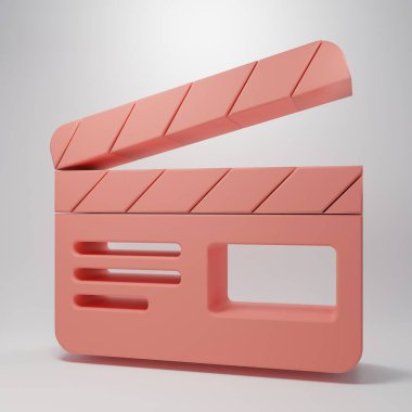 Pembe Film Alkışlayıcı simgesi pembe arkaplanda izole edildi. Film alkışlama tahtası. Alkış tahtası işareti. Sinema yapımı ya da medya endüstrisi. Minimalizm kavramı. 3 Boyutlu resimleme.