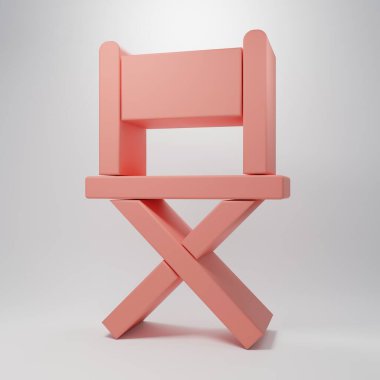 Pembe Yönetmen film koltuğu ikonu pembe arka planda izole edilmiş. Film endüstrisi. Minimalizm kavramı. 3 Boyutlu resimleme.