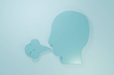 Mavi Öksüren Mavi Adam ikonu mavi arka planda izole edildi. Viral enfeksiyon, grip, grip, soğuk algınlığı semptomları. Tüberküloz, kabakulak, boğmaca. Minimalizm kavramı. 3 Boyutlu resimleme..