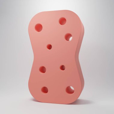 Pink Sponge with bubbles icon isolated on pink background. Wisp of bast for washing dishes. Cleaning service logo. Minimalism concept. 3D render illustration.