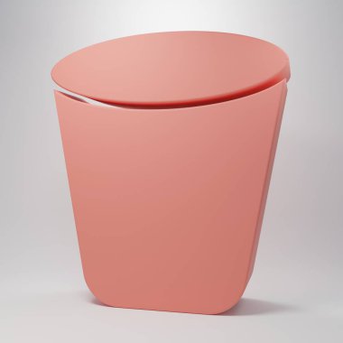 Pembe çöp kutusu simgesi pembe arkaplanda izole edilmiş. Çöp kutusu tabelası. Sepet simgesini geri dönüştür. Ofis çöpü ikonu. Minimalizm kavramı. 3 Boyutlu resimleme.
