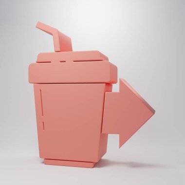 Pembe kahve fincanı pembe arka planda izole edilmiş bir ikon haline gelecek. Minimalizm kavramı. 3 Boyutlu resimleme.