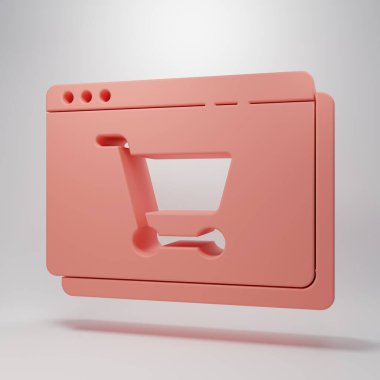 Pink Online shopping on screen icon isolated on pink background. Concept e-commerce, e-business, online business marketing. Minimalism concept. 3D render illustration.
