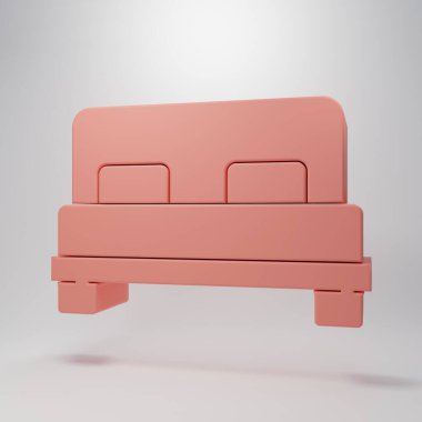 Pembe arka planda iki ya da bir kişi için Pembe Büyük yatak. Minimalizm kavramı. 3 Boyutlu resimleme.