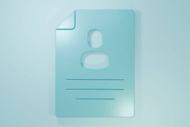Mavi Özgeçmiş simgesi mavi arkaplanda izole edildi. Özgeçmiş başvurusu. Profesyonel personel aranıyor. Personel analizi devam ediyor. Minimalizm kavramı. 3 Boyutlu resimleme.