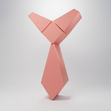 Pembe kravat simgesi pembe arkaplanda izole edilmiş. Boyunbağı ve boyun bezi sembolü. Minimalizm kavramı. 3 Boyutlu resimleme.