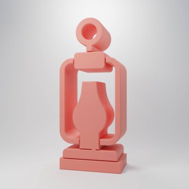 Pembe Kamp Feneri ikonu pembe arka planda izole edilmiş. Mutlu Cadılar Bayramı Partisi. Minimalizm kavramı. 3 Boyutlu resimleme.