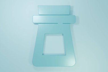 Mavi arka planda iksir ikonu olan mavi şişe. Sihirli iksirli matara. Mutlu Cadılar Bayramı Partisi. Minimalizm kavramı. 3 Boyutlu resimleme.