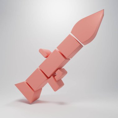 Pink Rocket launcher with missile icon isolated on pink background. Minimalism concept. 3D render illustration.