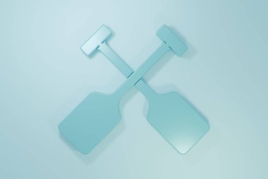 Mavi Paddle simgesi mavi arkaplanda izole edildi. Kürek çekin. Minimalizm kavramı. 3 Boyutlu resimleme.
