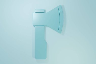 Mavi ahşap balta simgesi mavi arkaplanda izole edildi. Oduncu baltası. Minimalizm kavramı. 3 Boyutlu resimleme.
