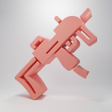 Pink MP9 submachine gun icon isolated on pink background. Automatic weapon. Minimalism concept. 3D render illustration.