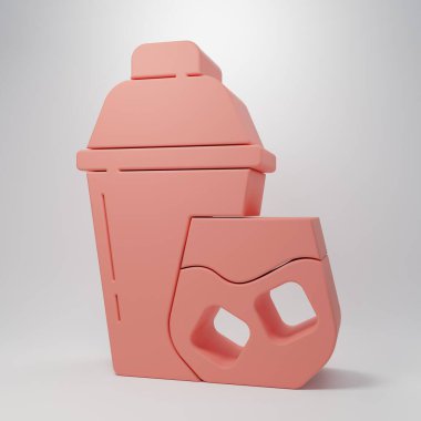 Pink Cocktail shaker with cocktail glass icon isolated on pink background. Minimalism concept. 3D render illustration.
