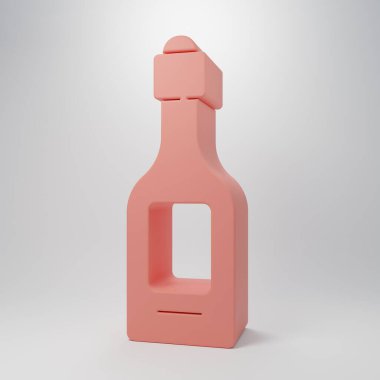 Pembe şampanya şişesi ikonu pembe arka planda izole edilmiş. Minimalizm kavramı. 3 Boyutlu resimleme.