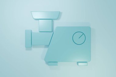 Blue Kitchen meat grinder icon isolated on blue background. Minimalism concept. 3D render illustration.