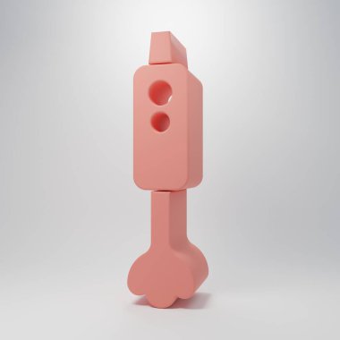 Pembe blender simgesi pembe arkaplanda izole edilmiş. Mutfak elektrikli kırıcı ve kase. Meyve suyu, kokteyl ya da meyve suyu. Minimalizm kavramı. 3 Boyutlu resimleme.