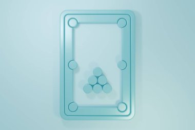 Mavi bilardo masası simgesi mavi arkaplanda izole edildi. Bilardo masası. Minimalizm kavramı. 3 Boyutlu resimleme.