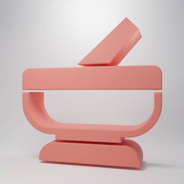 Pembe havan topu ve tokmak ikonu pembe arka planda izole edilmiş. Minimalizm kavramı. 3 Boyutlu resimleme.