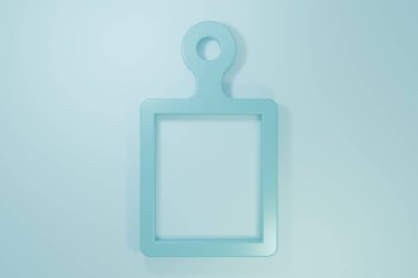 Mavi kesme tahtası simgesi mavi arkaplanda izole edildi. Kesme tahtası sembolü. Minimalizm kavramı. 3 Boyutlu resimleme.