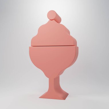 Pink Ice cream in the bowl icon isolated on pink background. Sweet symbol. Minimalism concept. 3D render illustration.