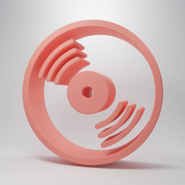 Pembe Vinil disk simgesi pembe arkaplanda izole edilmiş. Minimalizm kavramı. 3 Boyutlu resimleme.
