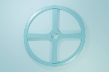 Mavi bisiklet tekeri ikonu mavi arka planda izole edildi. Bisiklet yarışı. Olağanüstü bir spor. Spor malzemeleri. Minimalizm kavramı. 3 Boyutlu resimleme.