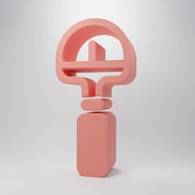 Pembe kürek simgesi pembe arkaplanda izole edilmiş. Bahçe aletleri. Bahçecilik, tarım, çiftçilik aleti. Minimalizm kavramı. 3 Boyutlu resimleme .