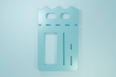 Mavi sinema bileti ikonu mavi arka planda izole edildi. Minimalizm kavramı. 3 Boyutlu resimleme.