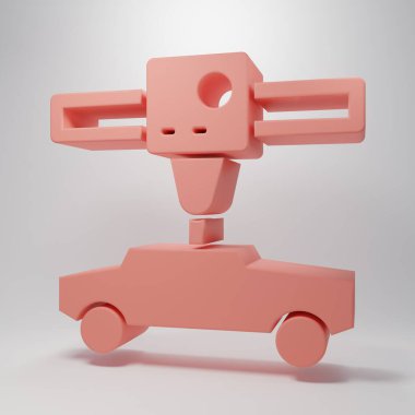 Pink 3D printer car icon isolated on pink background. 3d printing. Minimalism concept. 3D render illustration.