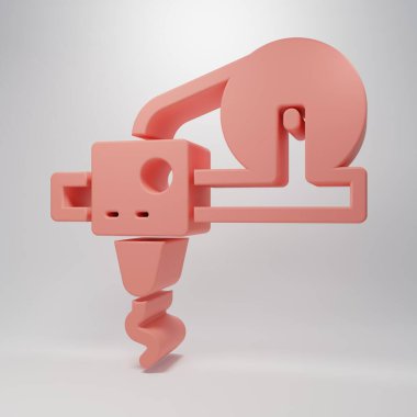 Pembe 3D yazıcı simgesi pembe arkaplanda izole edilmiş. 3D baskı. Minimalizm kavramı. 3 Boyutlu resimleme.