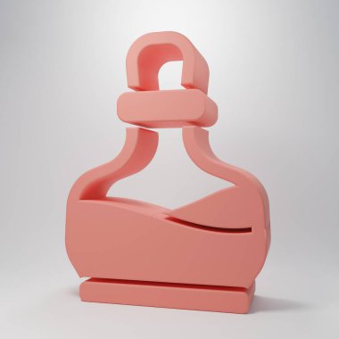 Pembe arka planda ikon olan pembe şişe. Sihirli iksirli matara. Mutlu Cadılar Bayramı Partisi. Minimalizm kavramı. 3 Boyutlu resimleme.