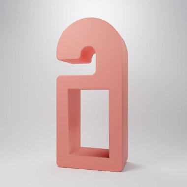 Pembe lütfen pembe arkaplandaki ikonu rahatsız etmeyin. Otel Kapısı Askısı Etiketleri. Minimalizm kavramı. 3 Boyutlu resimleme.