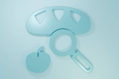 Blue Searching for food icon isolated on blue background. Homelessness and poverty concept. Minimalism concept. 3D render illustration.