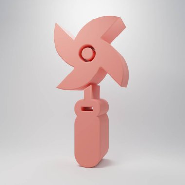 Pink Pinwheel toy icon isolated on pink background. Windmill toy icon. Minimalism concept. 3D render illustration.