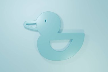 Blue Rubber duck icon isolated on blue background. Minimalism concept. 3D render illustration.