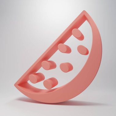 Pembe karpuz ikonu pembe arka planda izole edilmiş. Minimalizm kavramı. 3 Boyutlu resimleme.