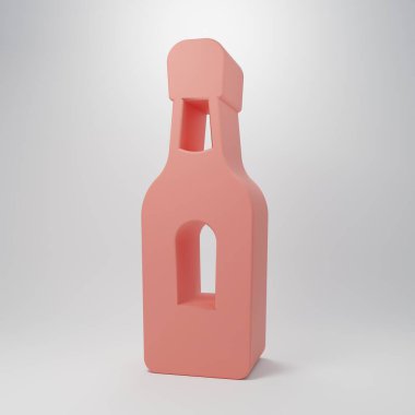 Pembe şampanya şişesi ikonu pembe arka planda izole edilmiş. Minimalizm kavramı. 3 Boyutlu resimleme.