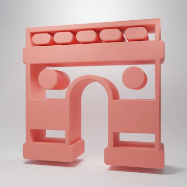 Pink Triumphal Arch icon isolated on pink background. Landmark of Paris, France. Minimalism concept. 3D render illustration.