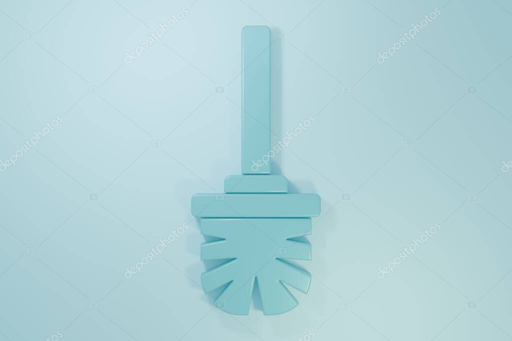 Blue Toilet brush icon isolated on blue background. Minimalism concept. 3D render illustration.