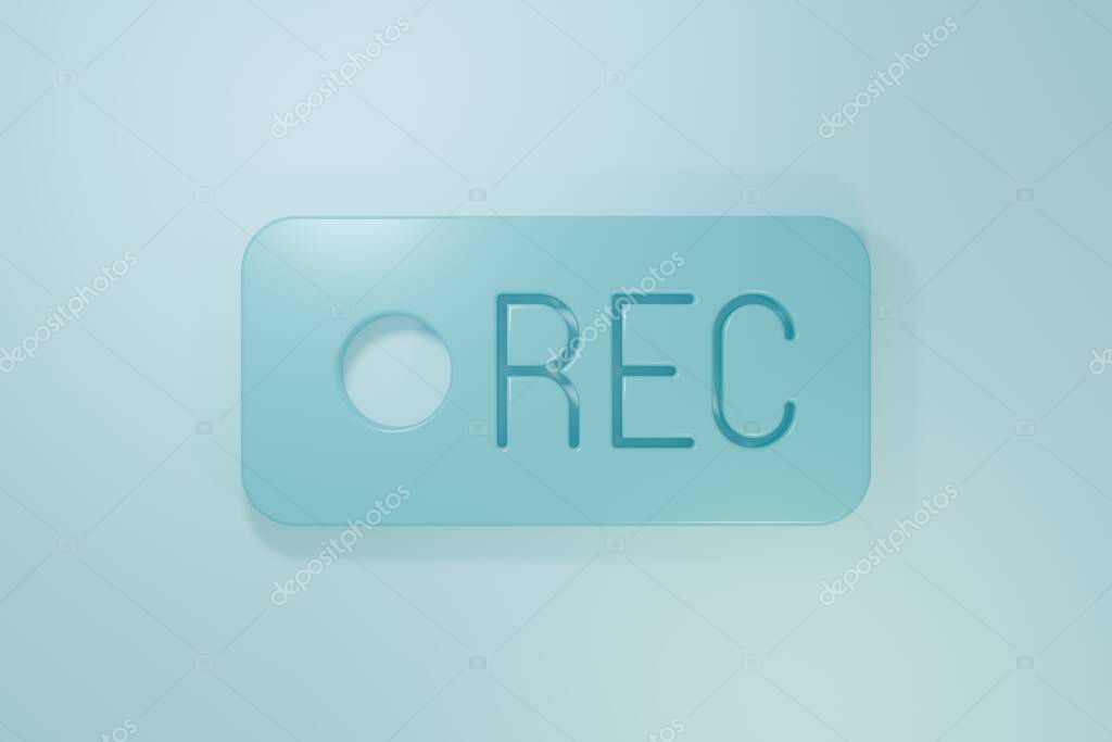 Blue Record button icon isolated on blue background. Rec button. Minimalism concept. 3D render illustration.