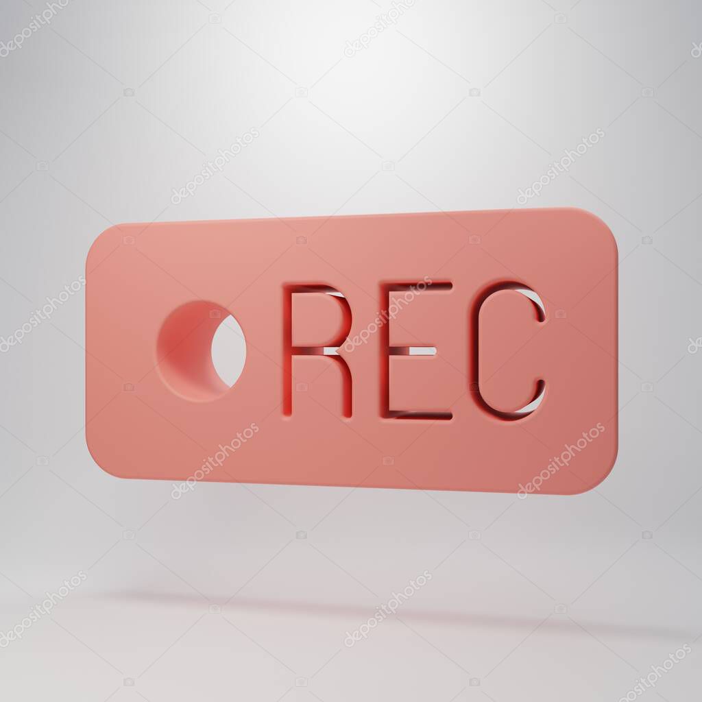 Pink Record button icon isolated on pink background. Rec button. Minimalism concept. 3D render illustration.