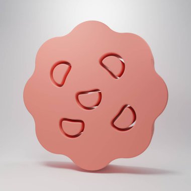 Pembe kurabiye ya da pembe arka planda çikolata ikonlu bisküvi. Minimalizm kavramı. 3 Boyutlu resimleme.
