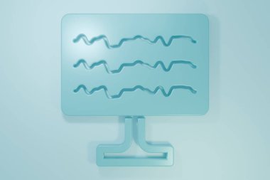 Blue Encephalogram icon isolated on blue background. Electrical activity. Minimalism concept. 3D render illustration.